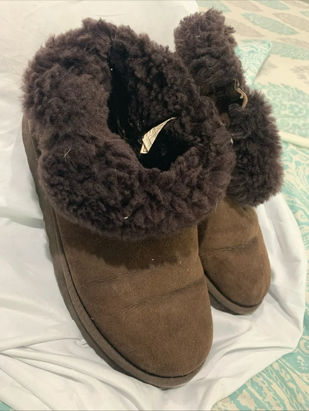 UGG Chocolate Brown Shearling Cuff Slip-On Winter Boots